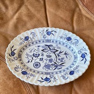 Elegant Blue and White Floral Oval Platter